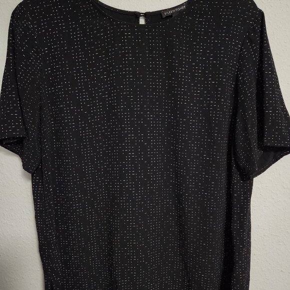 Eileen Fisher Morse Code Black Chic Tencel Blouse 12 - Picture 3 of 8